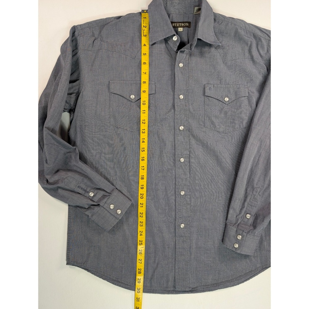 Stetson Mens Blue Micro Check Western Snap Button Long Sleeve Shirt L - Picture 5 of 14